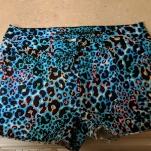 Leopard print denim shorts